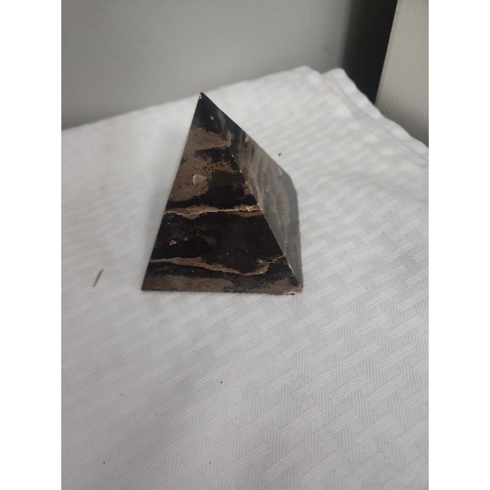 Black and Brown Marbled Stone Pyramid Paperweight Polished Desk Decor - Picture 2 of 4